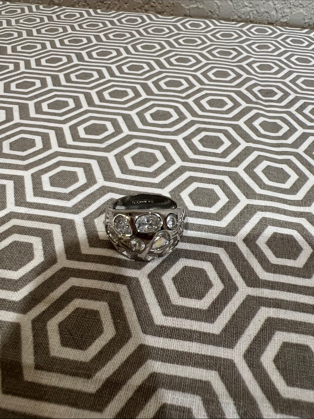 Lia Sophia Chunky Silver Cocktail Ring with Clear Stones size 9.   Display ring